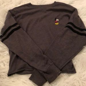 Gray Mickey Mouse Cropped Long Sleeve Shirt